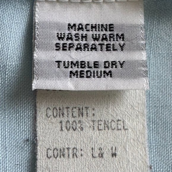 cut · loose Tencel Blouse Blue Ruffles USA M Button Up Tailored 3/4 Sleeve EUC - Picture 6 of 13